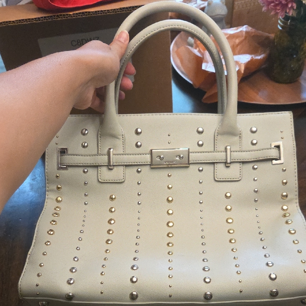 Nine West Cream Studded Satchel